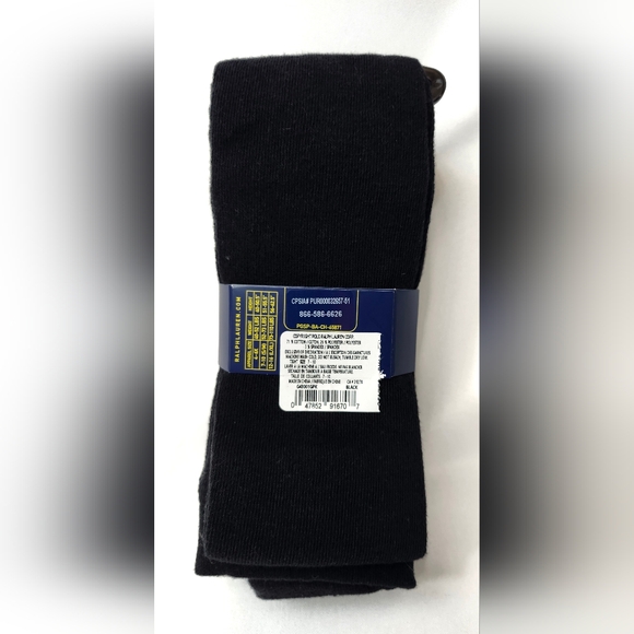 Polo Ralph Lauren Girls Black FOOLESS Tights 2 Pairs Small Medium 7-10 - Picture 2 of 4